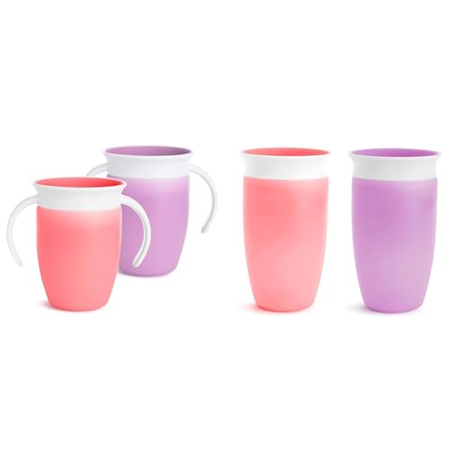 Image of Munchkin® Miracle® 360 Trainer Sippy Cup with Handles, Spill Proof, 7 Ounce, 2 Pack, Pink/Purple & Miracle® 360 Toddler Sippy Cup, Spill Proof, 10 Ounce, 2 Pack, Pink/Purple