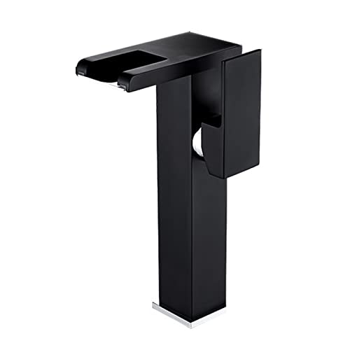 Robinet en laiton noir haut de gamme avec cascade lumineuse LED pour vasque haut de salle de bain