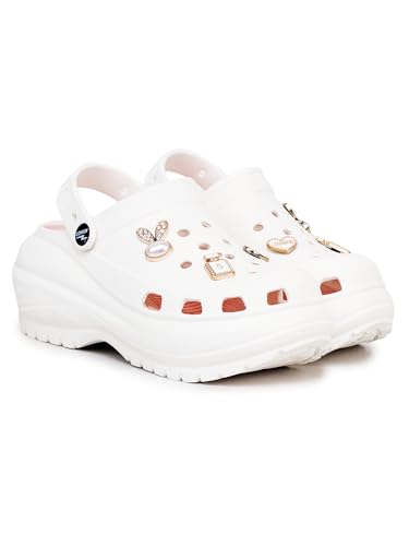 Image of ATHCO Roxxie Clogs For Women's|Girl's| Dual-Color Soft EVA Cushioned With Massage Footbed|Easy Wear with Adjustable Back Strap|Lightweight Platform Heels|Flexible|Breathable|Extra Soft Comfortable Anti-Skid Casual Mule|All-Season|Summer|Monsoon|Rain|Winter|Waterproof|Casual Slip-On Sandal with Cute Charms & Chunky Design|Indoor & Outdoor Wear|Trendy|Fashionable|Stylish|Shoes