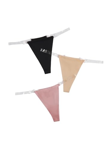 Image of GORGLITTER Women's G String Thongs Sexy 3 Pack No Show Invisible Clear Strap Underwear Low Rise Panties