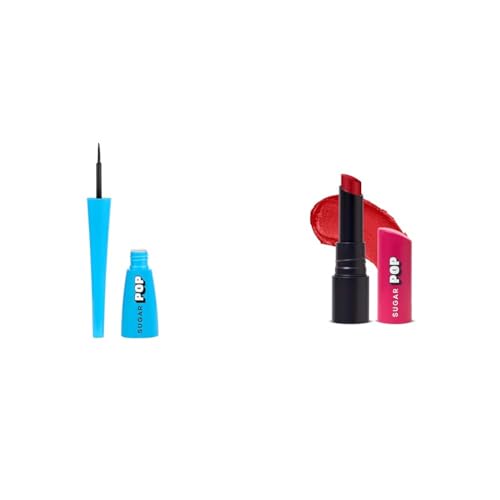 SUGAR POP Matte Finish Eyeliner 01 Black (4.5ml) and Ultrastay Transferproof Lipstick 07 Ruby Red (4g) with Vitamin E