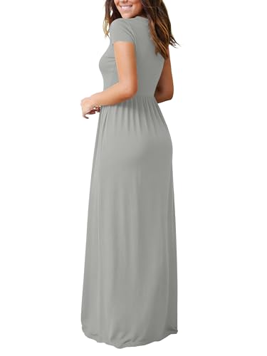 Image of DEARCASE Maxi Dress for Women Short Sleeve Casual Summer Loose Plain Comfy Long Dresses with Pockets
