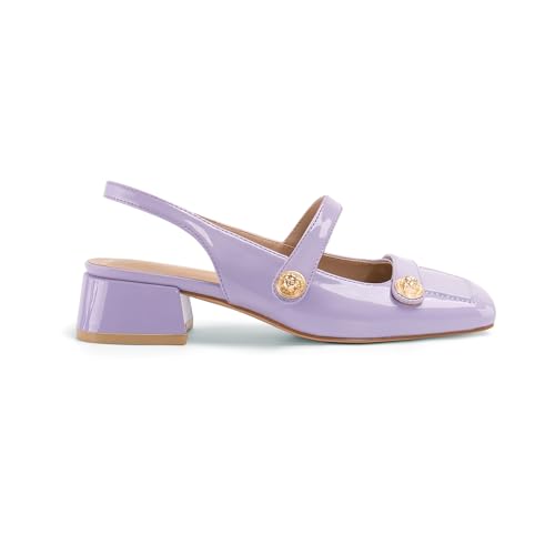 Image of Slingback Mary Jane Heels for Women Low Block Heel Closed Square Toe Pump Shoes Heels Classic Daily Office Dressy Shoes
