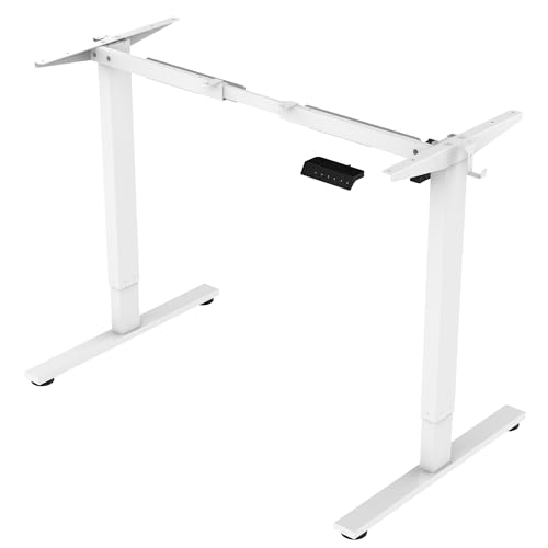 SANODESK Single Motor 2 Stage Electric Height Adjustable Standing Desk Frame Heavy Duty 176lbs Load Capacity for Home Office (White Frame Only)