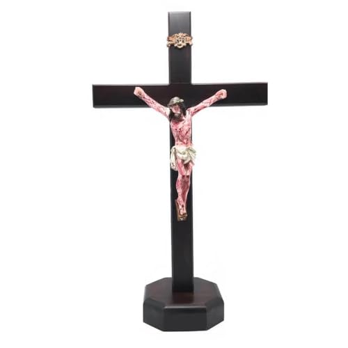 Crucifixo Mesa E Parede Madeira Cristo Chagado Resina 40 Cm