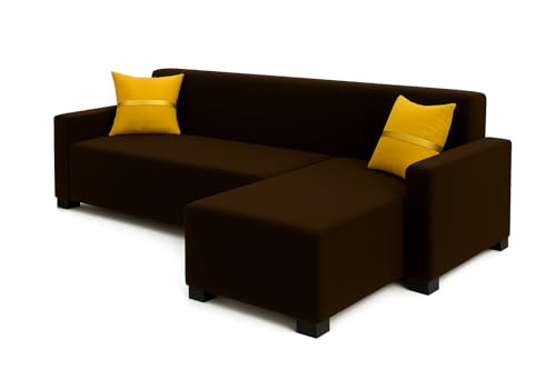 Image of SOCOZI Bulvaria 4 Seater RHS L Shape Sofa Set | Soft Velvet Suede Fabric | Modern Design | Plush Comfort Cushions for Living Room (Dark Brown)