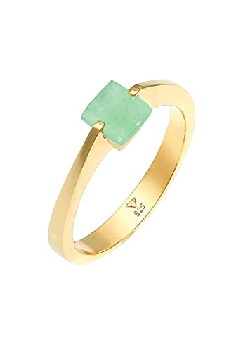 Bague pyramide en argent 925 doré et jade précieux Elli