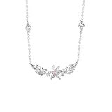 Calefee Collar de oro blanco 9 K/14 K/18 K, colgante para collar de mujer hoja de arce con zafiro rosa sintético y diamante, cadena ajustable 40 + 5 cm, 40+5cm, Oro Piedra, Diamante sintético Zafiro