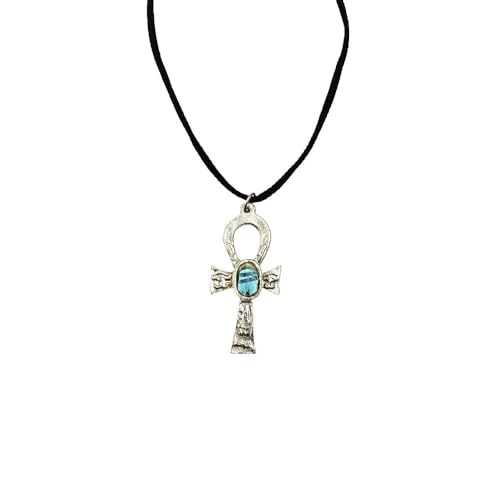 Horus Artesanía de Egipto Colgante Cruz Egipcia Ankh, Amuleto Protector con Cordón Negro, 5 cm x 2,5 cm, Artesanal