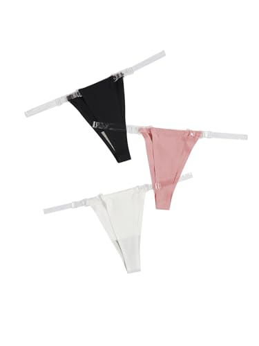 Image of GORGLITTER Women's G String Thongs Sexy 3 Pack No Show Invisible Clear Strap Underwear Low Rise Panties