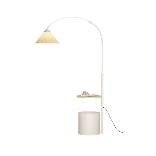 Lámpara de pie elegante de estilo moderno con estantes estables en tonos beige muy sofisticados