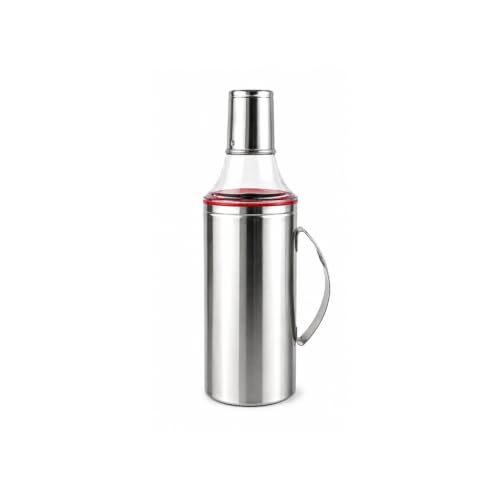 Image of RUSH KITCHENWARE 1-Litres Easy Flow Stainless Steel Oil Dispenser Bottle with Lid and Cap | Air-Tight Spill-Proof | Food Grade Oil Pourer, Silver, 1000ml