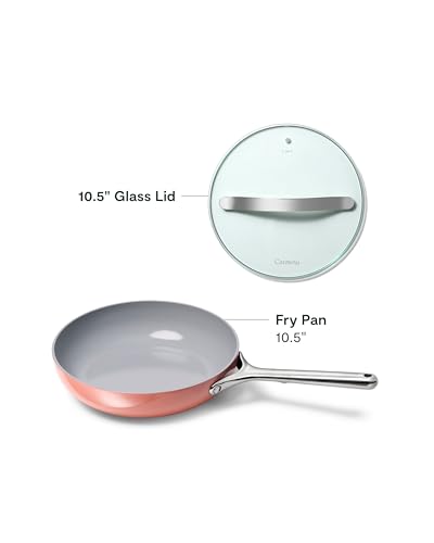 Caraway Nonstick Ceramic Frying Pan With Glass Lid (2.7 qt, 10.5") - Non Toxic, PTFE & PFOA Free - Oven Safe & Compatible with All Stovetops (Gas, Electric & Induction) - Perracotta
