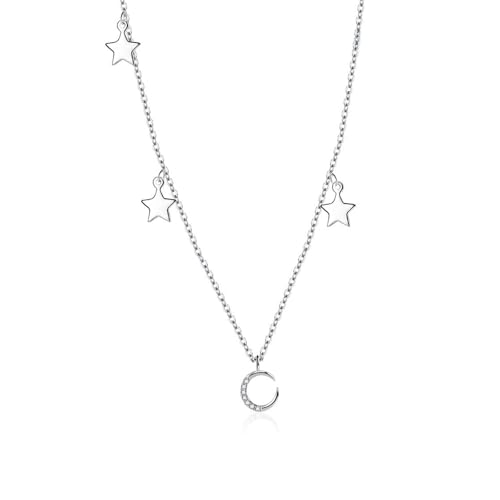 Materiale: Collana in argento sterling 925. Collana luna donna, collane in argento, collana luna crescente e stelle, collana diamanti, collana girocollo donna.