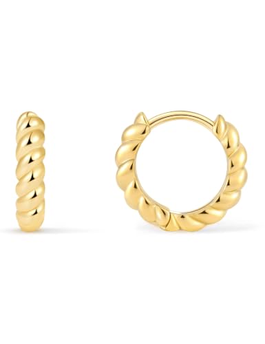 Fiusem Gold Huggie Small Hoop Earrings for Women Hypoallergenic 14K Gold Plated Mini Twisted Huggie Earring Tiny Hoops 8 MM