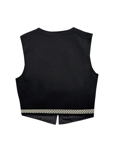 GORGLITTER Damen Ärmellose Weste mit Stickerei Kurze Weste Tops Vintage Jacke Westen Ärmellose Jacke Leicht Cardigan Schwarz XL