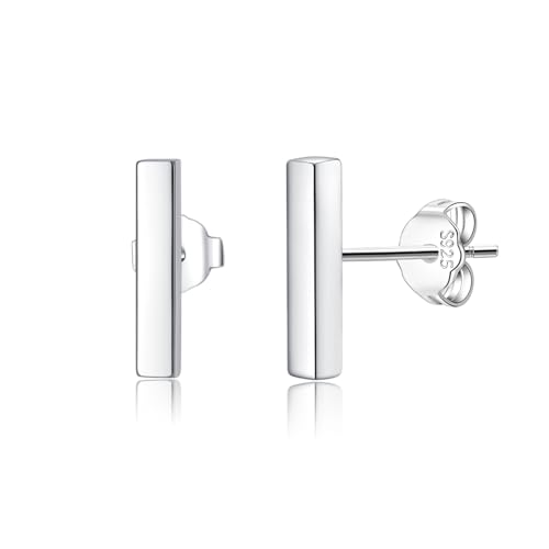 Reffeer Solid 925 Sterling Silver Bar Studs Earrings for Women Teens Minimalist Post Stud Earrings Hypoallergenic