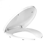 White elongated toilet seat, open-front, with soft-close hinges, made of plastic, durable and easy to clean, easy to install, suitable for bathrooms and rental housing toilets (18.89x14.37)