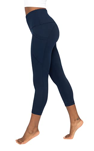 Yogalicious High Waist Squat Proof Yoga Capri Leggings With Pockets For Women - Dark Navy Lux With Pocket - Medium #TOP2