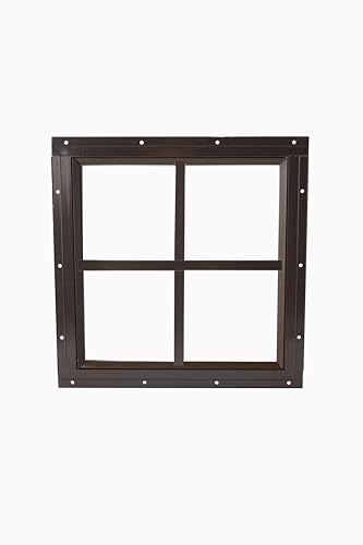 12" x 12" Square Window, Flush Mount, Tempered Glass, Great for Outdoor Sheds, Garages, Playhouses, and Barns! (Brown)