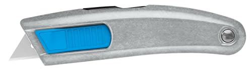 MARTOR Couteau de sécurité non laqué avec lame trapézoïdale inoxydable, rétraction de la lame, SECUPRO MEGASAFE, cutter professionnel, aluminium, droitiers & gauchers, logistique