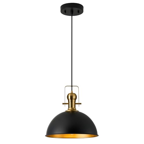 Image of 12 Inch Black Farmhouse Pendant Lights for Kitchen Island 1 Pack | ETL Certificate, Easy to Install,Adjustable Height Cord,Vintage Industrial Dome Hanging Light Fixtures