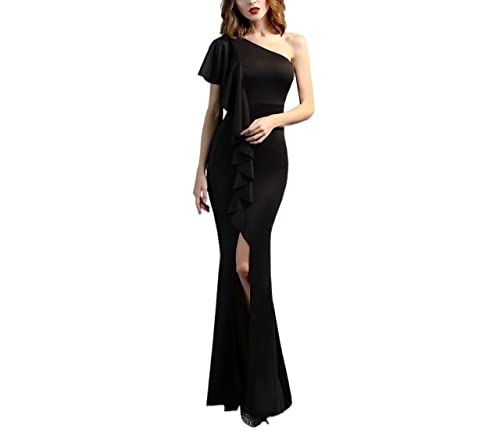 Robe de soirée moulante d'exception asymétrique drapée à la taille Nero XXL