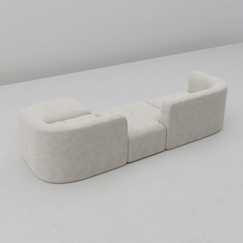 Image of 116 inch Luxury Modern Tight Curved Back Velvet Sofa, Minimalist Style Comfy Couch for Living Room Apartment, 4 Seater Modular Sectional, Cream