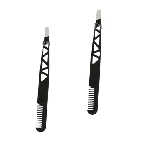 COLLBATH 2 piezas Pinzas Duales para Cejas con Peine Integrado Herramienta de Maquillaje Precisa de Acero Inoxidable Antideslizante Kit de Unidades Negro para Depilación y Diseño de Cejas