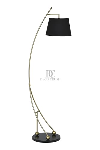 Image of Deco Crush Modern sculptural LED Floor Lamp Standing Brass Plating Antique Finish Gold 5.5ft Height with Matte Black Lampshade (Pack of 1)