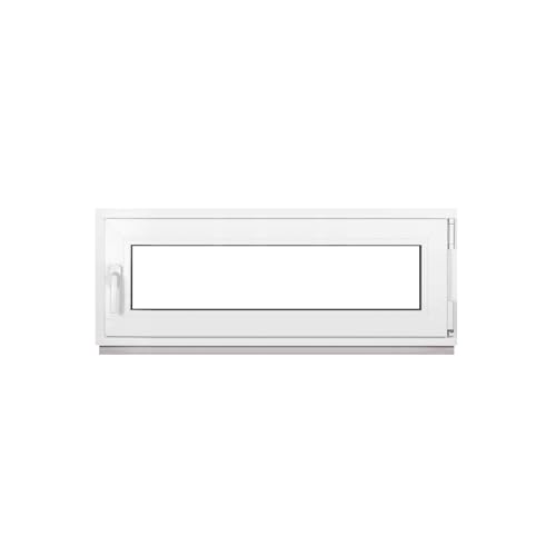 Framex Finestra in Plastica Bianca Larghezza x Altezza 115 x 45 cm (1150 x 450 mm) Triplo Vetri (32 mm), Anta-Ribalta, Girevole DIN Destra – Premium
