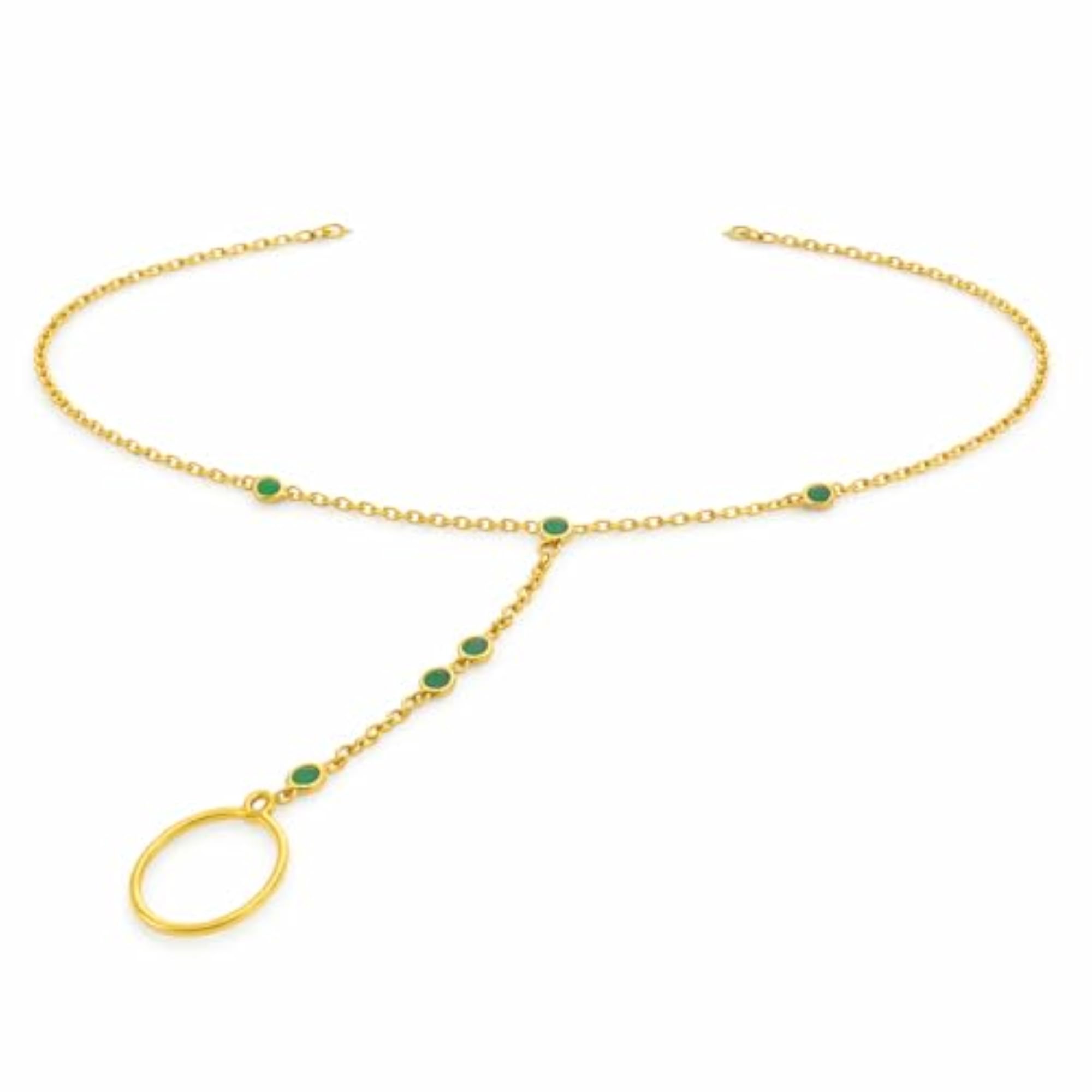 Women's 925 Sterling Silver Emerald CZ Hand Chain Bracelet
