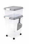 raxter Pet Food Storage Container Set, Clear with Red Lid, Food-Grade Plastic, 45L Combined Capacity, Airtight Seal, Wheeled Base, Stackable, 3 Piece Set with Measuring Scoop (Grey)