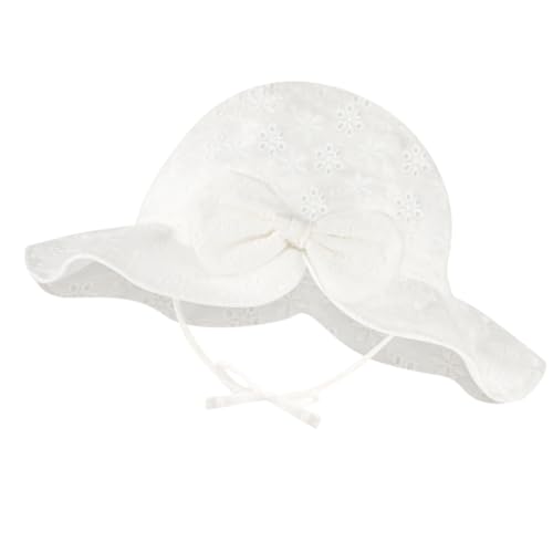Jupsk Baby Sun Hat, Newborn Bucket Hat Cotton Lace Floral Toddler Cap with Wide Brim, Soft Sun Protection Summer Cap for Baby Girls White