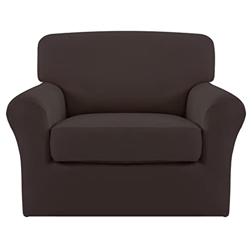 Image of Easy-Going 2 Pieces Stretch Sofa Slipcover for Armchair Washable | Spandex Soft Fitted Sofa Couch Cover for Living Room Washable Furniture Protector with Bottom Kids Pet Chocolate