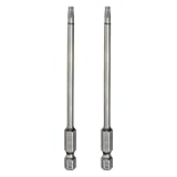 QUARKZMAN 2 Stück T15 Torx Kopf Schraubendreher Bit 1/4" Sechskant Schaft 4" (100mm) Lang Magnetisch Ohne Loch Spitze Manipulationssicher 6 Punkt Stern S2 Stahl Industrielle
