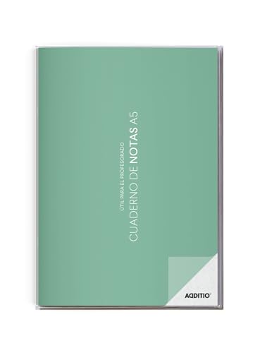 ADDITIO - Cuaderno de Notas para el profesorado | Planificación del curso (2 meses vista) | Evaluación continua | Papel ecológico | Tamaño A5 | Español | Verde