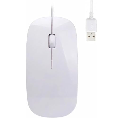 Usb Wired Mouse, Ultra-Slim USB Wire Mouse, 1600 DPI 2.4 GHZ Receiver, Optical Tracking Sensor Gaming Mice, Noiseless Computer Mouse Compatible with Laptop PC Computer Mac Desktop. (White)