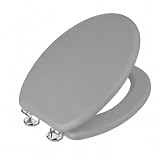 Virtime Tavoletta WC Universale in MDF Effetto Legno con Coperchio, Cerniere in Metallo Cromato, Sedile Water Elegante e Resistente, 34 x 42 x 4 cm, (Grigio)
