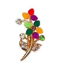 PE - Designer Saree Pin for Women – Gold Tone Multicolor Stone & Crystal Brooch, Elegant Ethnic - Pack of 1 - Random Model-image-4