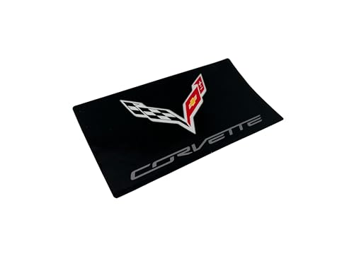 Image of SR1 USA C7 Corvette Sun Visor Label Cover Decal - Set of 2 Domed Emblem Interior Decals Accessories Gloss Black for 2014-2019 Corvettes