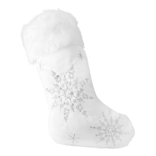 - Calcetín de Navidad con Piel sintética White Brillante, Copos de Nieve con Lentejuelas, decoración para Vacaciones, Navidad, Chimenea, decoración, Calcetines Plateados