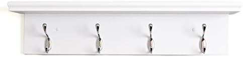 Kiera Grace Entryway Shelf with 4 Polished Metal Coat Hooks on White Board