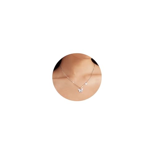 XOEMEL Schmetterlinge Layering Kette Damen Halskette Silber 927 Mit Anhänger Hypoallergene Silberkette Schmuck Geschenke für Frauen