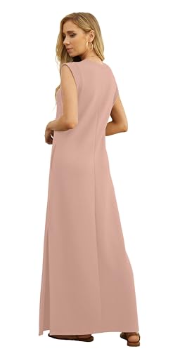 Image of GRECERELLE 2026 Women Year-Round Casual Round Neck Loose Split Wrinkle-Free Long Maxi Vacation Dress with Pockets (XXS-4XL)