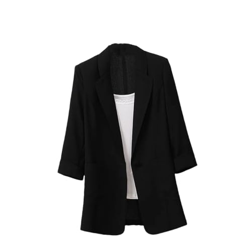 Women Spring Cotton Linen Plus Size Blazer Women Solid 3/4 Sleeve Loose Jacket Casual Suit Outerwear