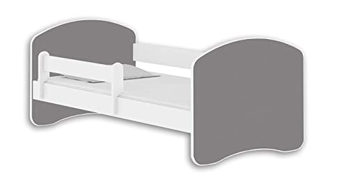 BDW łóżeczko dziecięce z materacem 140/160/180/190 cm dla dzieci i nastolatków (białe - szare, 180 x 90 cm)
