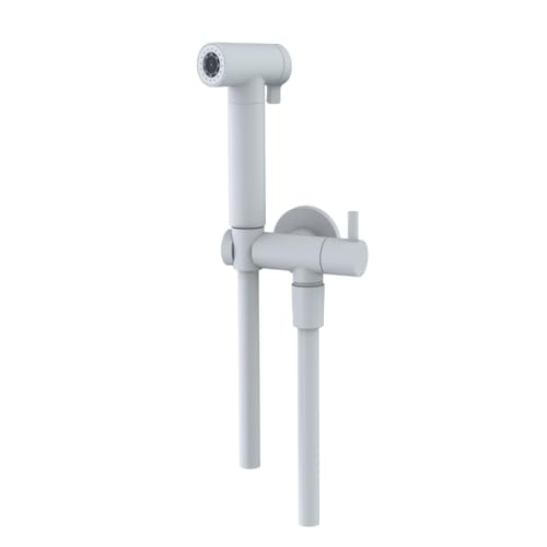 Kit Idroscopino Wc Doccetta Ottone Portatile Shut-Off Monogetto Azionamento a Leva (1, Bianco Opaco Tondo)