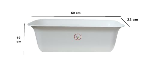 Image of 20 Inch Planters Rectangular White Flower Pot Gamla with Bottom Tray and Drainage Hole, Set of 4 (1 Small Free) Indoor and Outdoor Big Size for Terrace Home Decor Gardening Pots