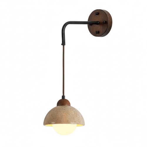 Modern Nordic Travertine Wall Sconce, Minimalist Solid Black Walnut Wood
